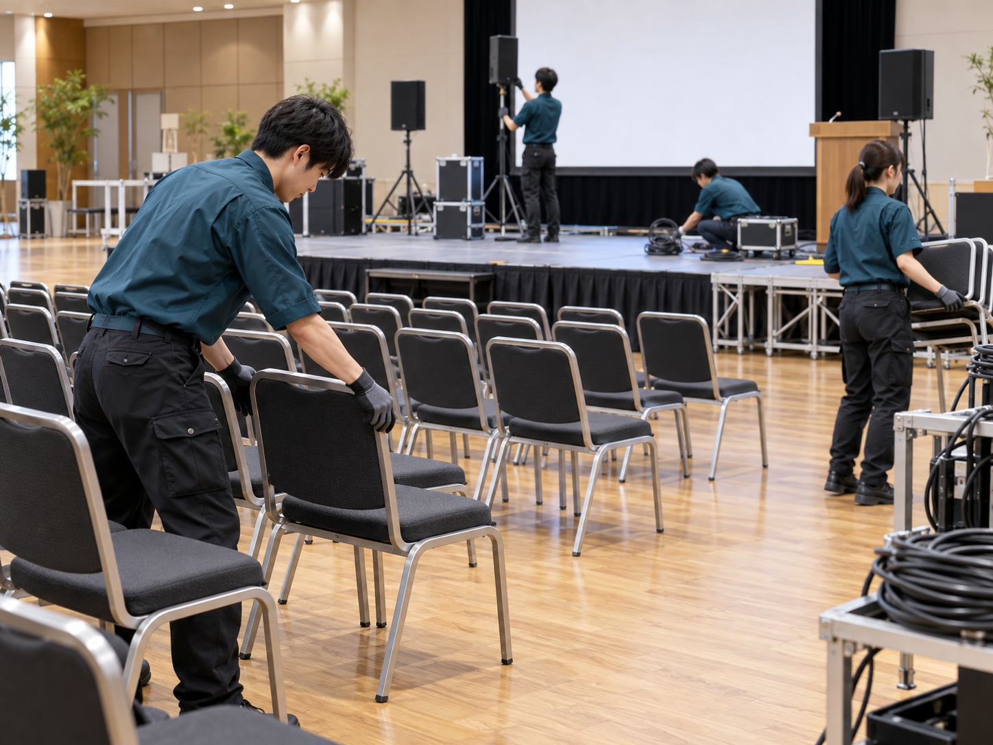 イベント会場の設営を行うスタッフ
